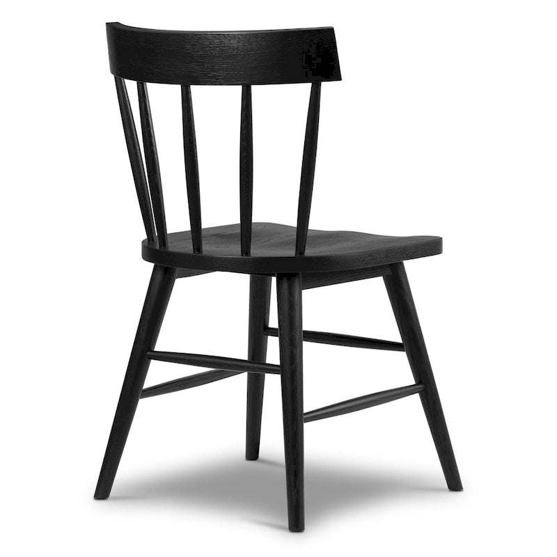 Classic Black Dining Chair, Solid Oak Frame with Windsor Back & Tapered Legs, 19"W Seat