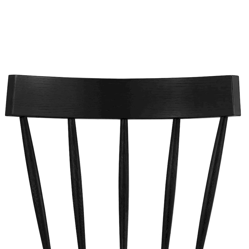 Classic Black Dining Chair, Solid Oak Frame with Windsor Back & Tapered Legs, 19"W Seat