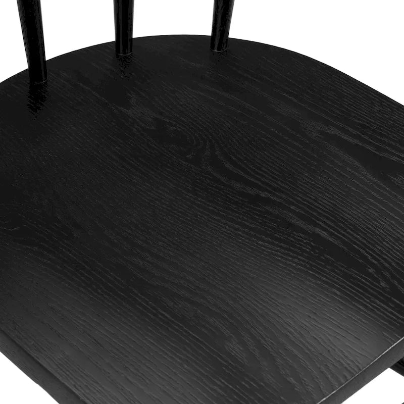 Classic Black Dining Chair, Solid Oak Frame with Windsor Back & Tapered Legs, 19"W Seat