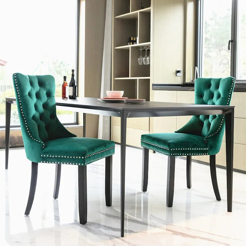 Mid-Century Modern Dining Chairs with Linen Upholstery & Solid Wood Frame, High Backrest, 300lb Capacity & Adjustable Legs