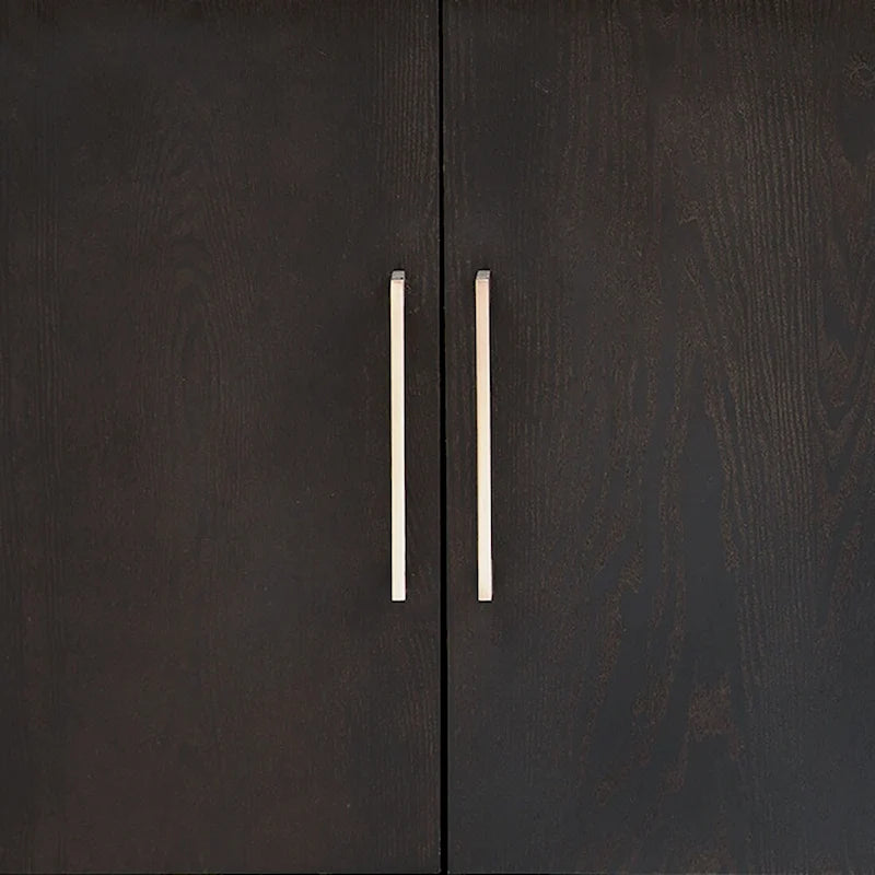 A simple, retro-style sideboard with two doors and solid wood legs.  The top has a weight capacity of 200 pounds. Assembly is required.