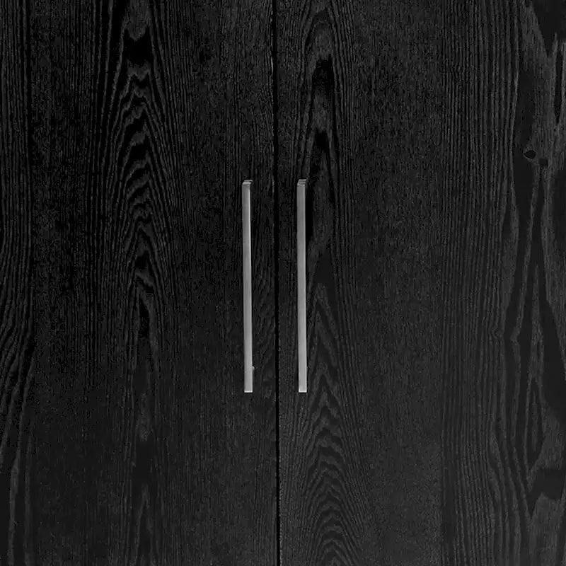 A simple, retro-style sideboard with two doors and solid wood legs.  The top has a weight capacity of 200 pounds. Assembly is required.