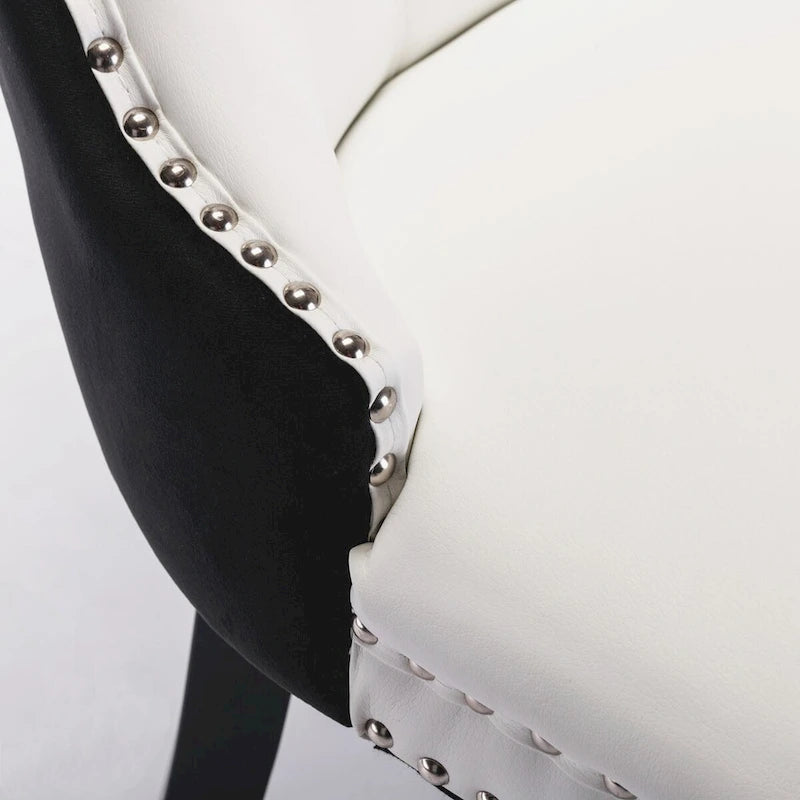 Set of 2 Transitional Accent Chairs with PU Leather Seat & Velvet Back, Nailhead Trim, Supports 300 lbs