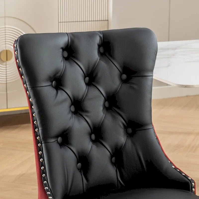 Set of 2 Transitional Accent Chairs with PU Leather Seat & Velvet Back, Nailhead Trim, Supports 300 lbs