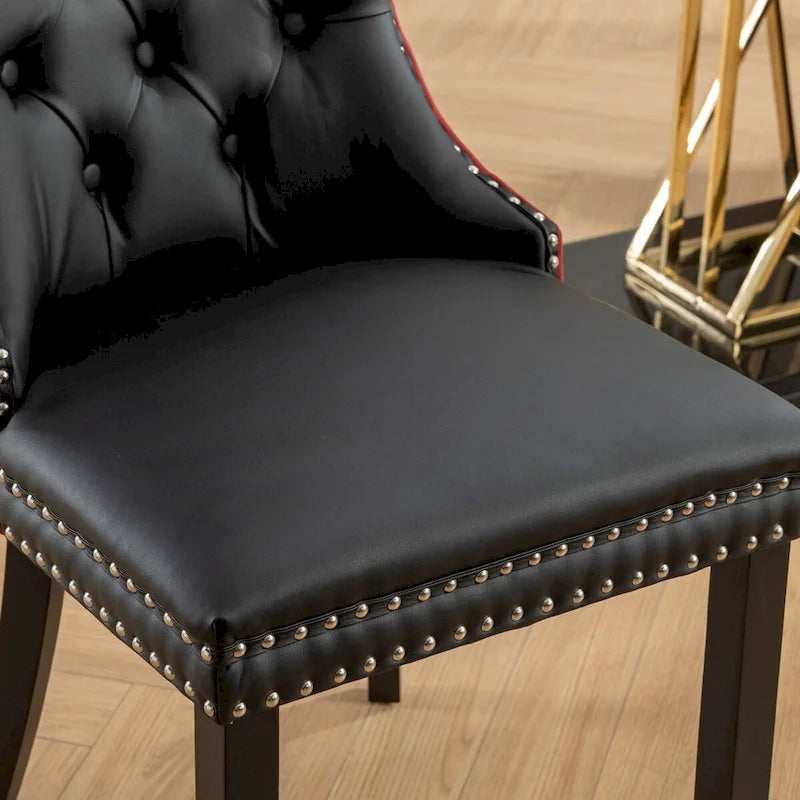 Set of 2 Transitional Accent Chairs with PU Leather Seat & Velvet Back, Nailhead Trim, Supports 300 lbs