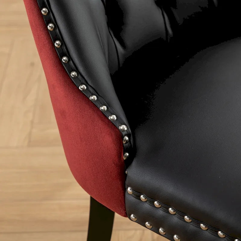 Set of 2 Transitional Accent Chairs with PU Leather Seat & Velvet Back, Nailhead Trim, Supports 300 lbs