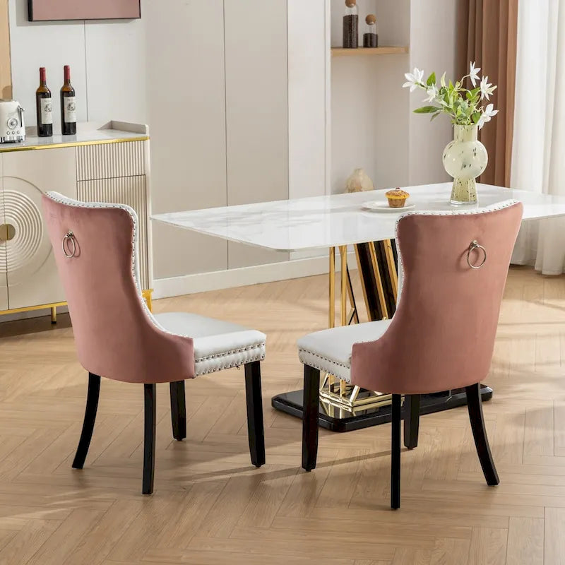 Set of 2 Transitional Accent Chairs with PU Leather Seat & Velvet Back, Nailhead Trim, Supports 300 lbs