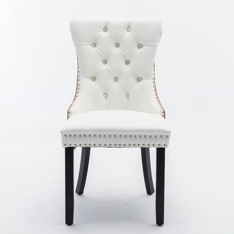 Set of 2 Transitional Accent Chairs with PU Leather Seat & Velvet Back, Nailhead Trim, Supports 300 lbs