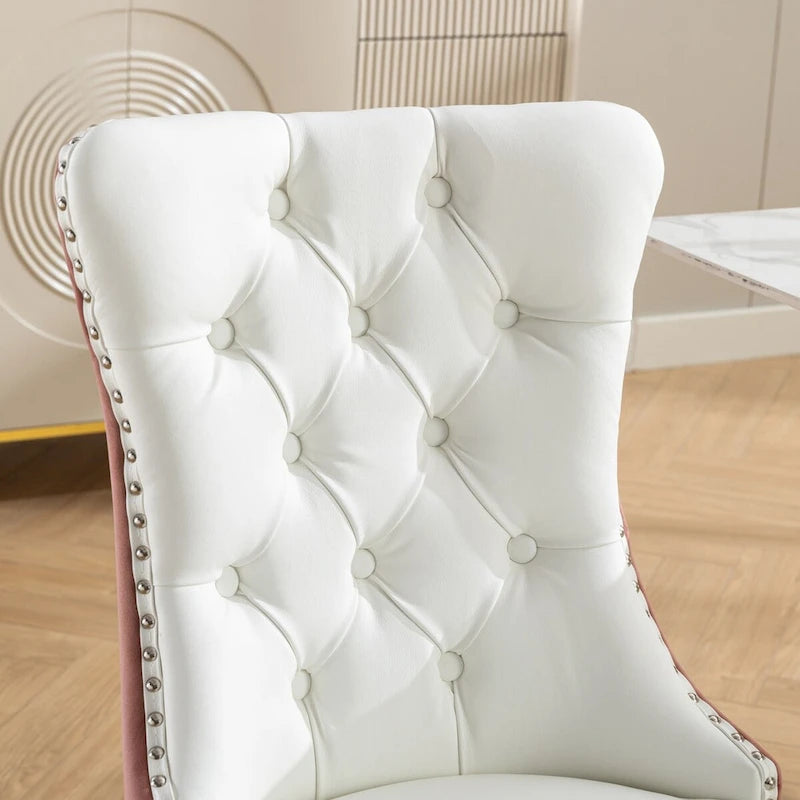 Set of 2 Transitional Accent Chairs with PU Leather Seat & Velvet Back, Nailhead Trim, Supports 300 lbs