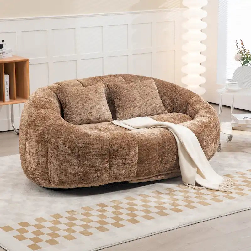 2-in-1 Memory Foam Bean Bag Sofa Bed, Giant Two-Seater Chenille Fabric, Ultra Soft & Washable