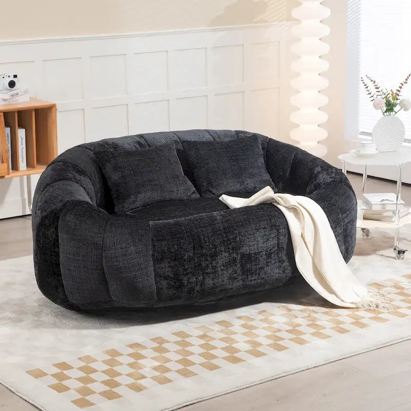 2-in-1 Memory Foam Bean Bag Sofa Bed, Giant Two-Seater Chenille Fabric, Ultra Soft & Washable
