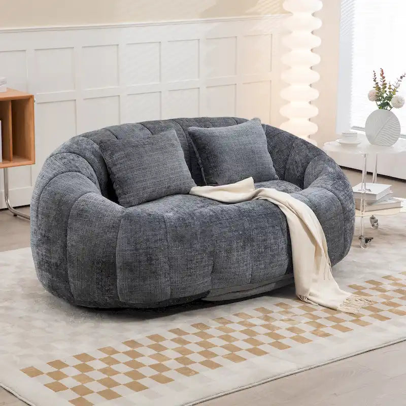 2-in-1 Memory Foam Bean Bag Sofa Bed, Giant Two-Seater Chenille Fabric, Ultra Soft & Washable