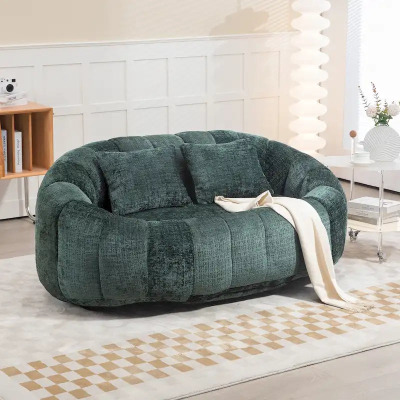 2-in-1 Memory Foam Bean Bag Sofa Bed, Giant Two-Seater Chenille Fabric, Ultra Soft & Washable