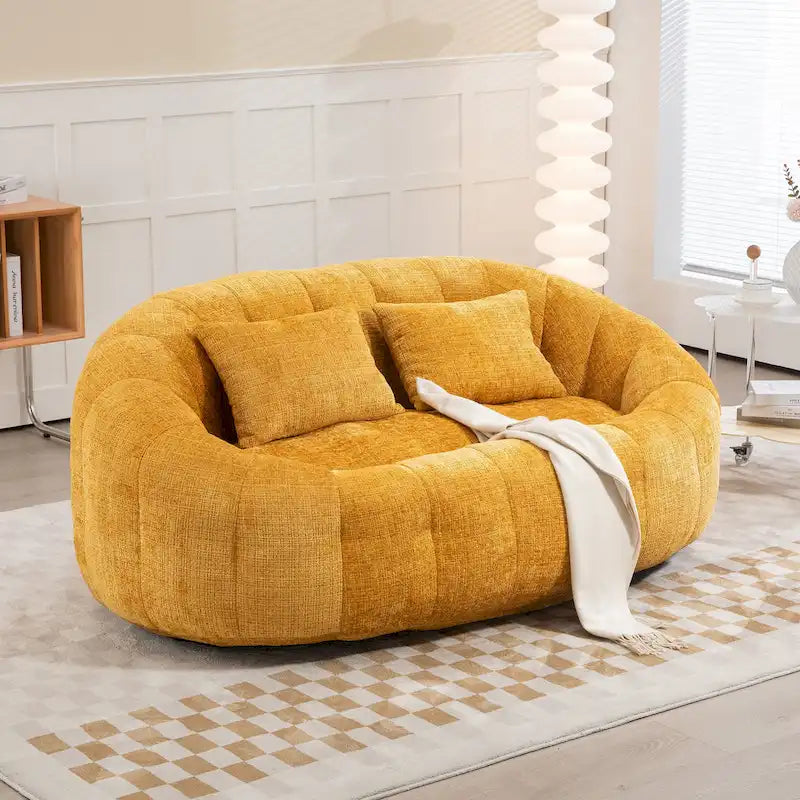 2-in-1 Memory Foam Bean Bag Sofa Bed, Giant Two-Seater Chenille Fabric, Ultra Soft & Washable