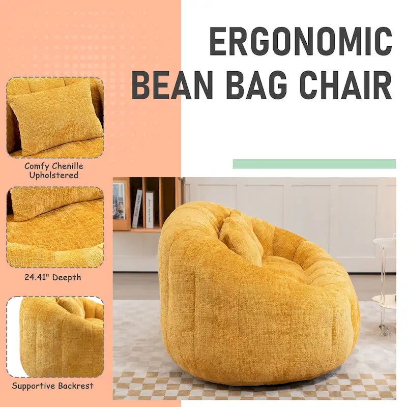 2-in-1 Memory Foam Bean Bag Sofa Bed, Giant Two-Seater Chenille Fabric, Ultra Soft & Washable