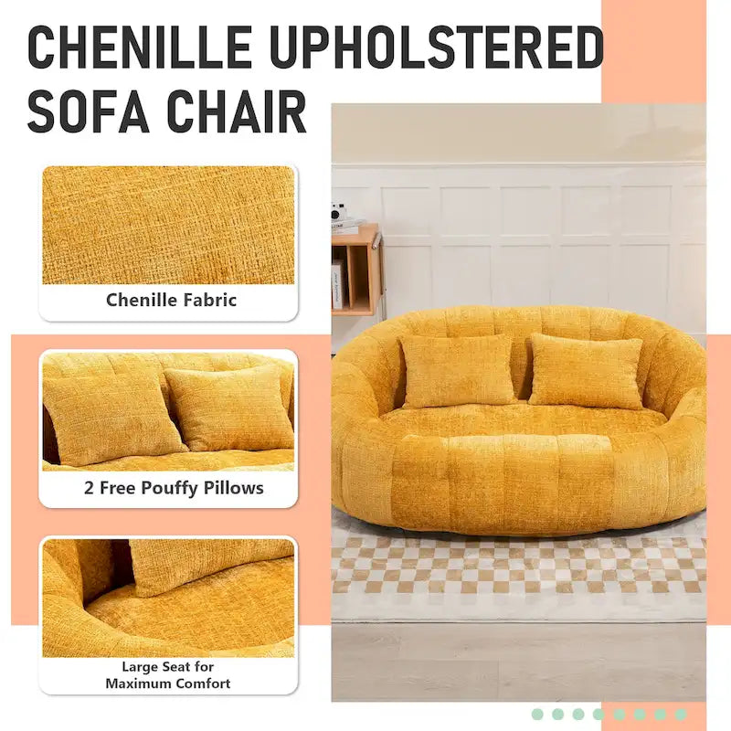 2-in-1 Memory Foam Bean Bag Sofa Bed, Giant Two-Seater Chenille Fabric, Ultra Soft & Washable