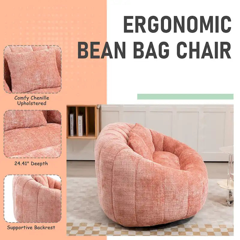 2-in-1 Memory Foam Bean Bag Sofa Bed, Giant Two-Seater Chenille Fabric, Ultra Soft & Washable