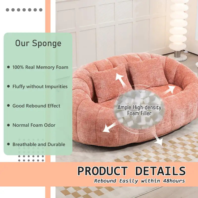 2-in-1 Memory Foam Bean Bag Sofa Bed, Giant Two-Seater Chenille Fabric, Ultra Soft & Washable