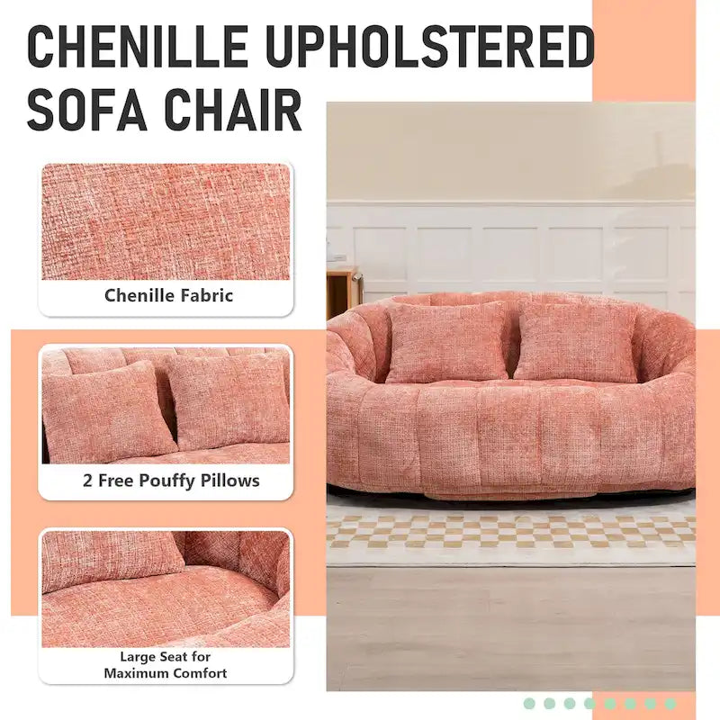 2-in-1 Memory Foam Bean Bag Sofa Bed, Giant Two-Seater Chenille Fabric, Ultra Soft & Washable