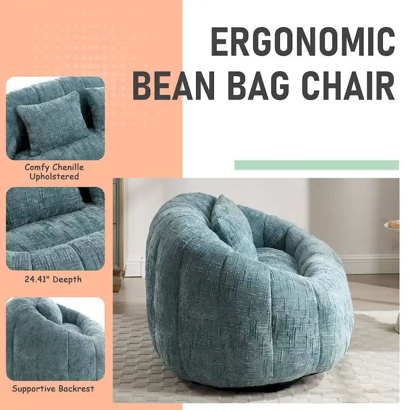 2-in-1 Memory Foam Bean Bag Sofa Bed, Giant Two-Seater Chenille Fabric, Ultra Soft & Washable