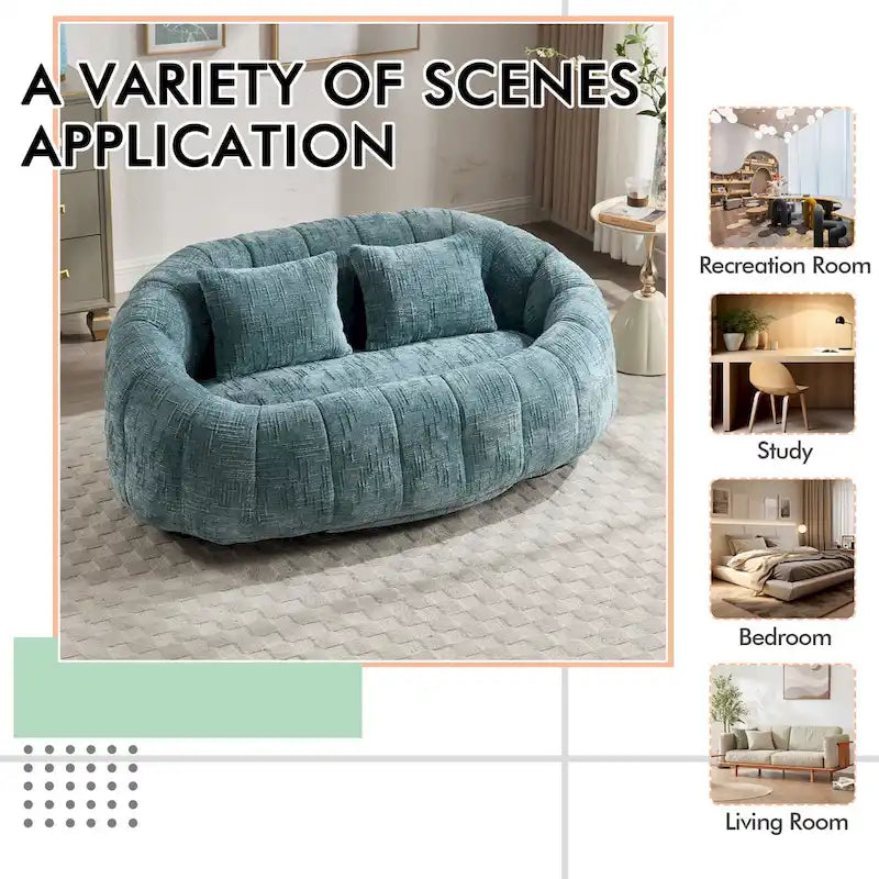 2-in-1 Memory Foam Bean Bag Sofa Bed, Giant Two-Seater Chenille Fabric, Ultra Soft & Washable