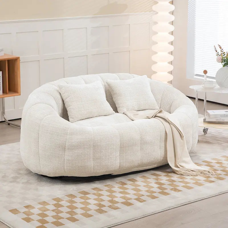 2-in-1 Memory Foam Bean Bag Sofa Bed, Giant Two-Seater Chenille Fabric, Ultra Soft & Washable