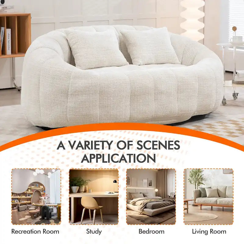 2-in-1 Memory Foam Bean Bag Sofa Bed, Giant Two-Seater Chenille Fabric, Ultra Soft & Washable