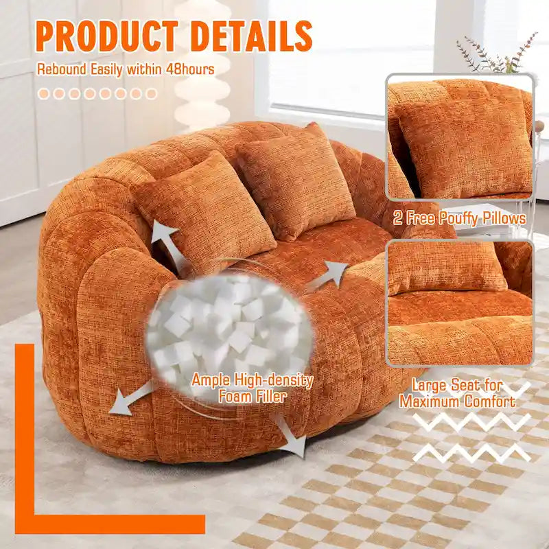 2-in-1 Memory Foam Bean Bag Sofa Bed, Giant Two-Seater Chenille Fabric, Ultra Soft & Washable