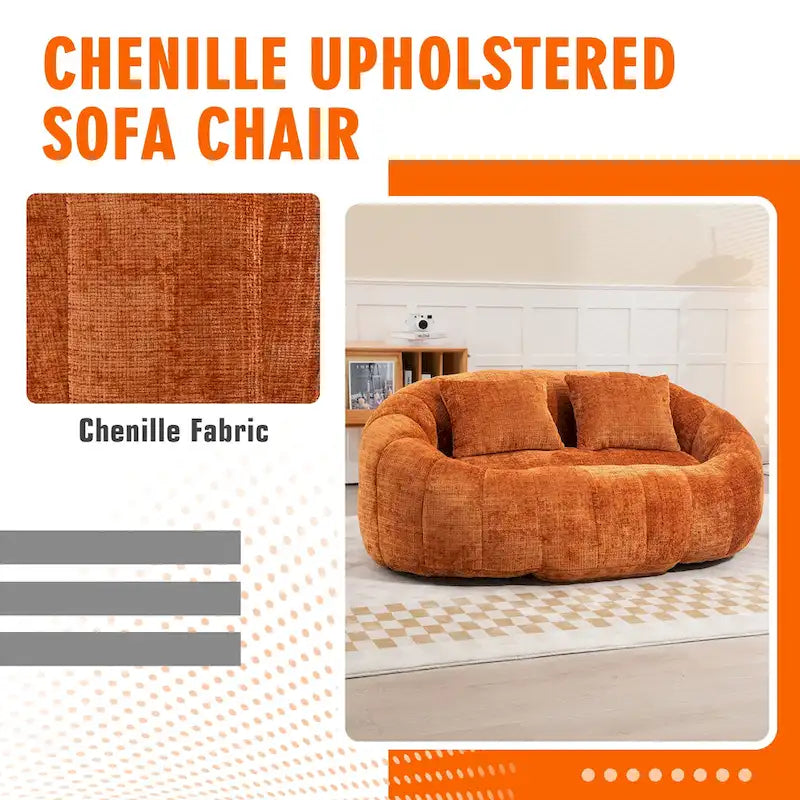 2-in-1 Memory Foam Bean Bag Sofa Bed, Giant Two-Seater Chenille Fabric, Ultra Soft & Washable