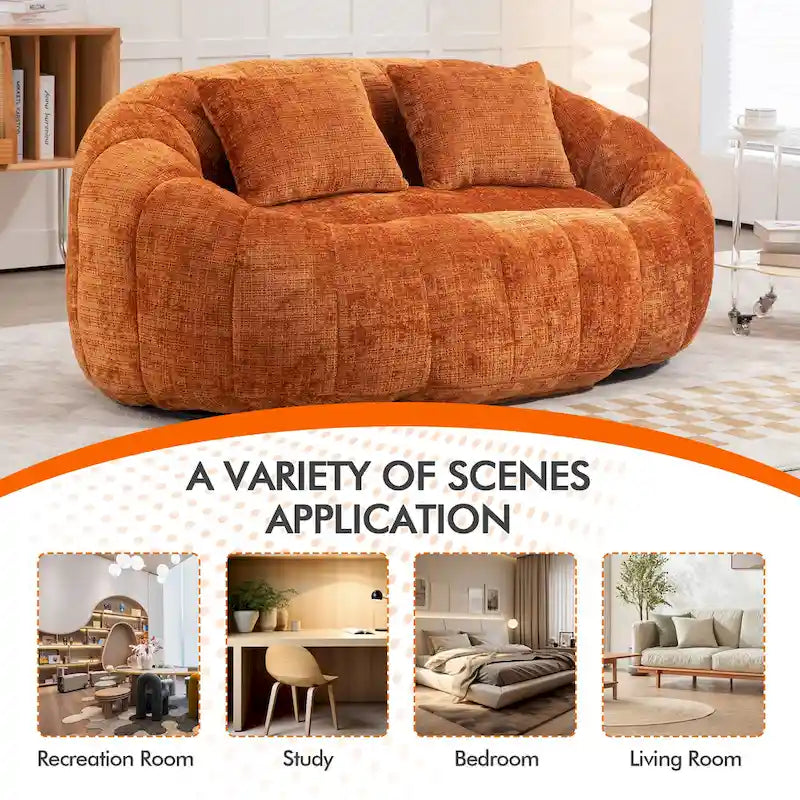 2-in-1 Memory Foam Bean Bag Sofa Bed, Giant Two-Seater Chenille Fabric, Ultra Soft & Washable