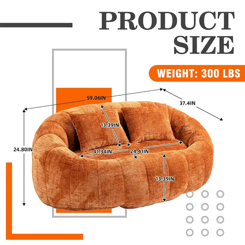 2-in-1 Memory Foam Bean Bag Sofa Bed, Giant Two-Seater Chenille Fabric, Ultra Soft & Washable