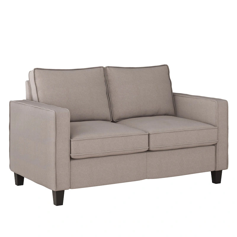 Compact Taupe Loveseat, Polyester Linen-Like Fabric & Rubberwood Legs, Easy Assembly Sofa for Two