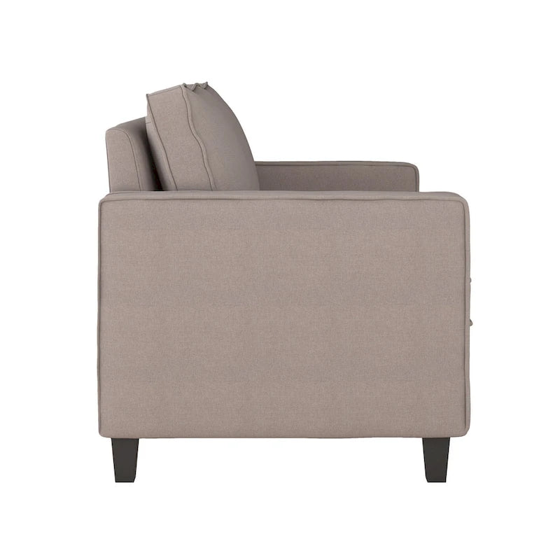 Compact Taupe Loveseat, Polyester Linen-Like Fabric & Rubberwood Legs, Easy Assembly Sofa for Two