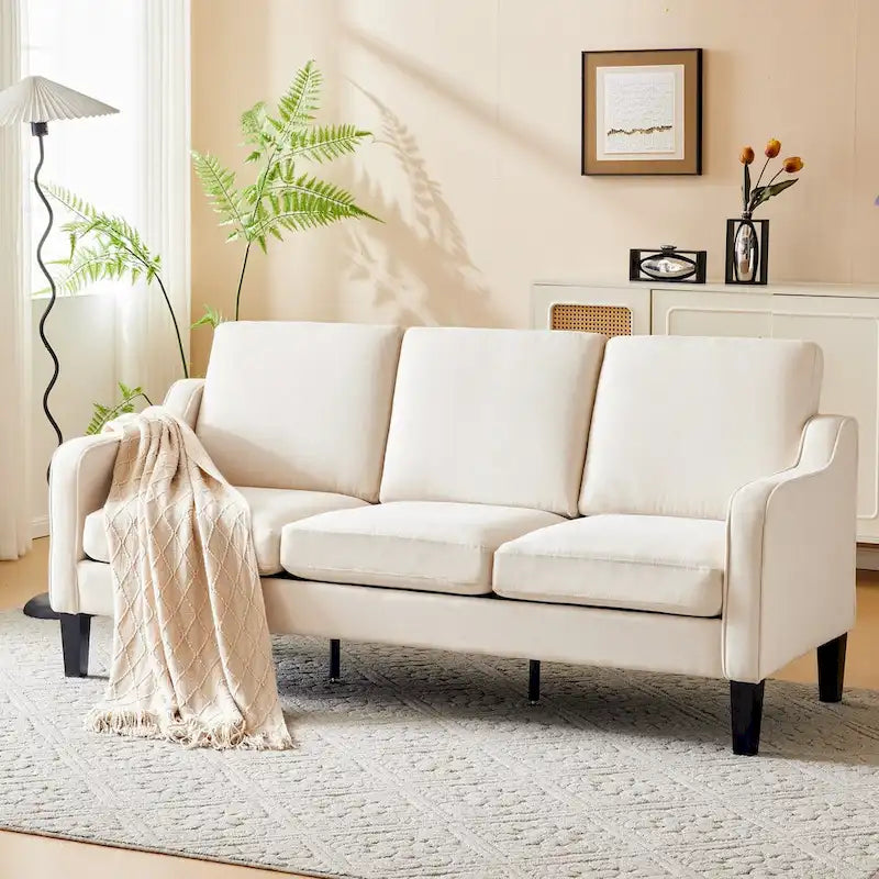 Erommy 3 Seat Sofa, 72 Sofa Couch for Living Room, Modern Fabric Couch with 4 Wood Legs, 2 Metal Support Rods for Bedroom