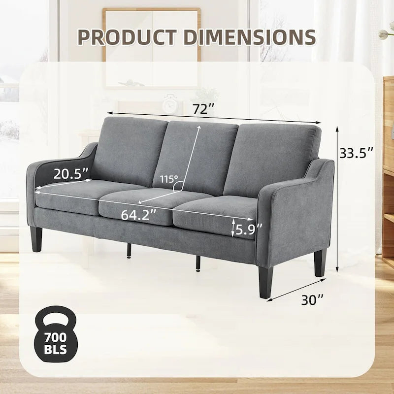 Modern 3-Seater Sofa with 115° Recline, Removable Washable Covers & 700 lb Weight Capacity