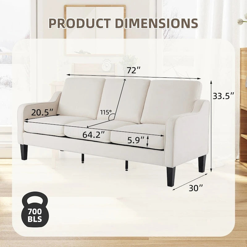 Modern 3-Seater Sofa with 115° Recline, Removable Washable Covers & 700 lb Weight Capacity