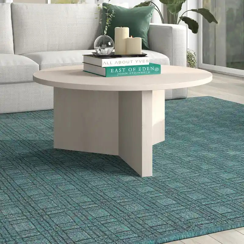 Scandinavian 36" Round Coffee Table with X-Base, 65 lb Capacity & Adjustable Leveling Feet