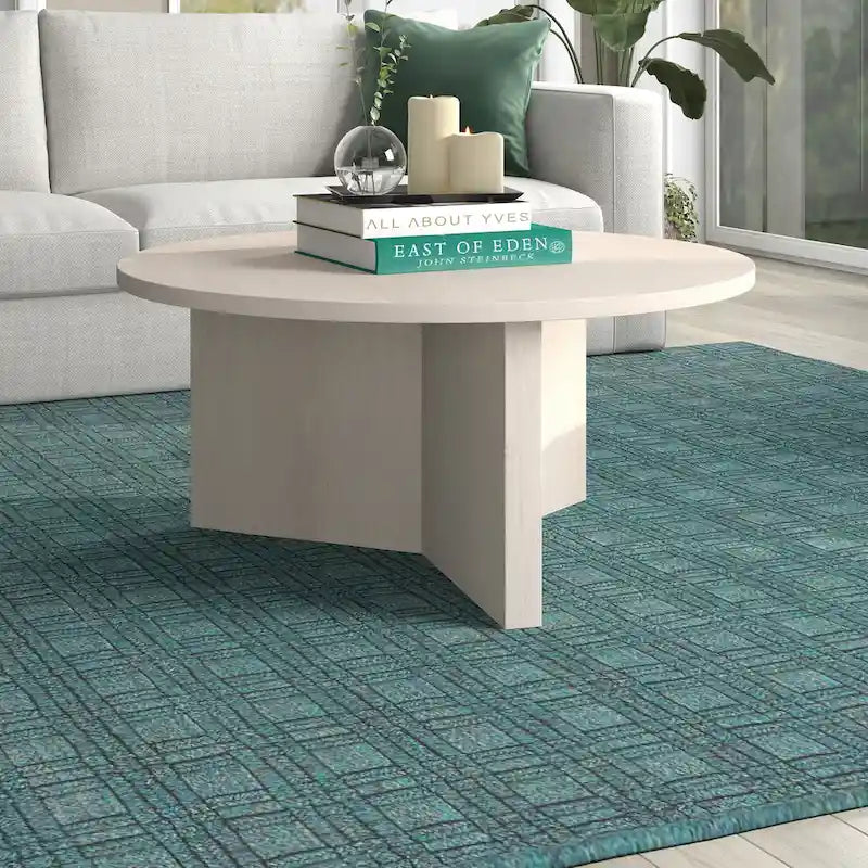 Scandinavian 36" Round Coffee Table with X-Base, 65 lb Capacity & Adjustable Leveling Feet