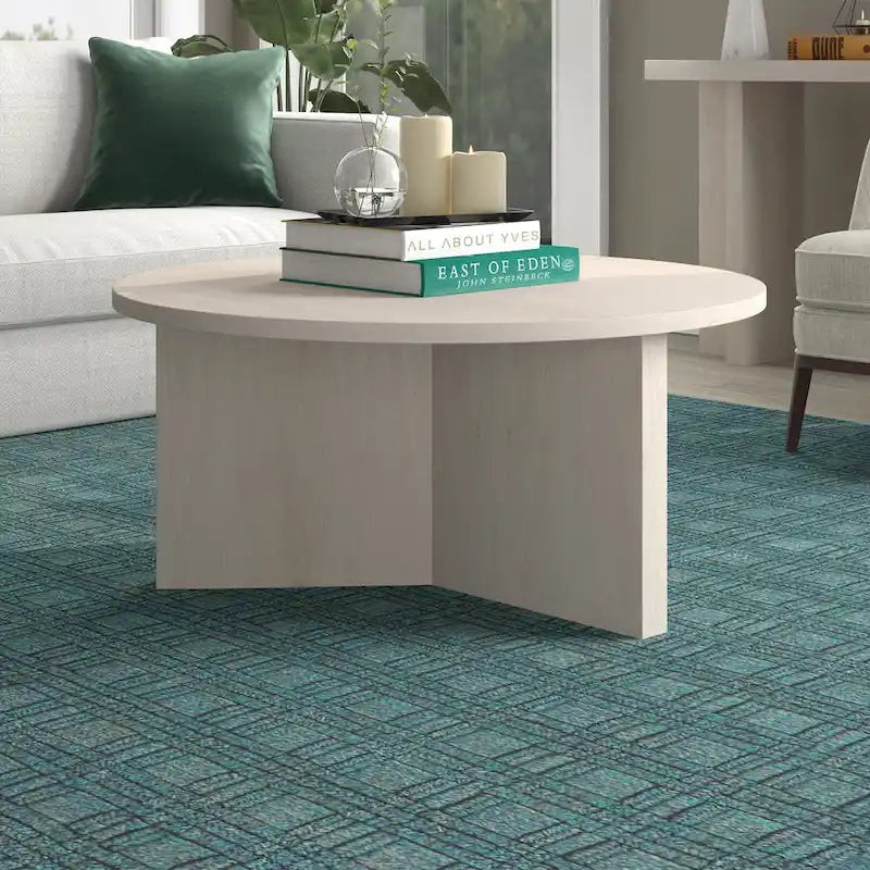 Scandinavian 36" Round Coffee Table with X-Base, 65 lb Capacity & Adjustable Leveling Feet