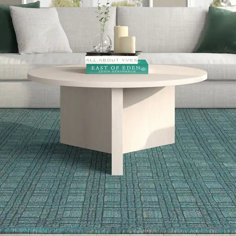 Scandinavian 36" Round Coffee Table with X-Base, 65 lb Capacity & Adjustable Leveling Feet