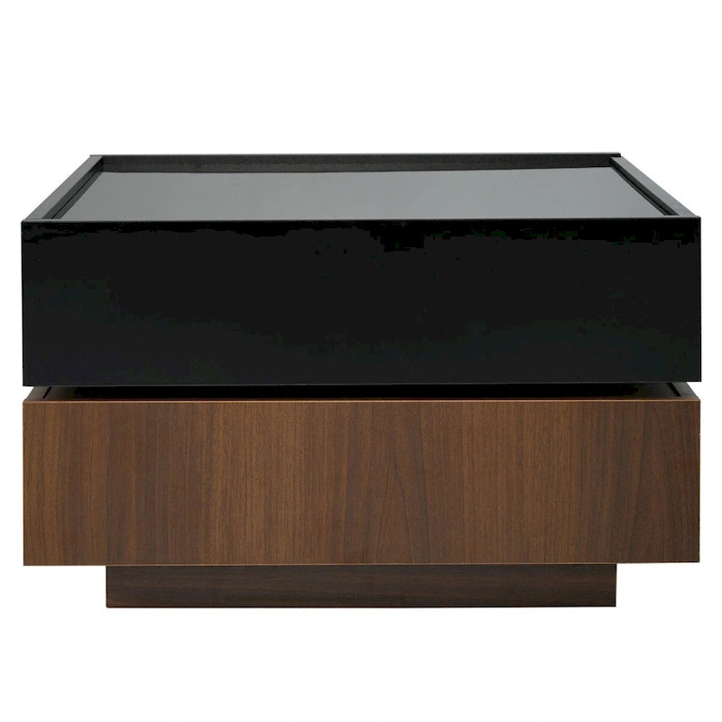 Square 360Rotating Coffee Table with 2 Drawers, Gloss 2-Tier Center Table with Storage, Side Table for Living Room