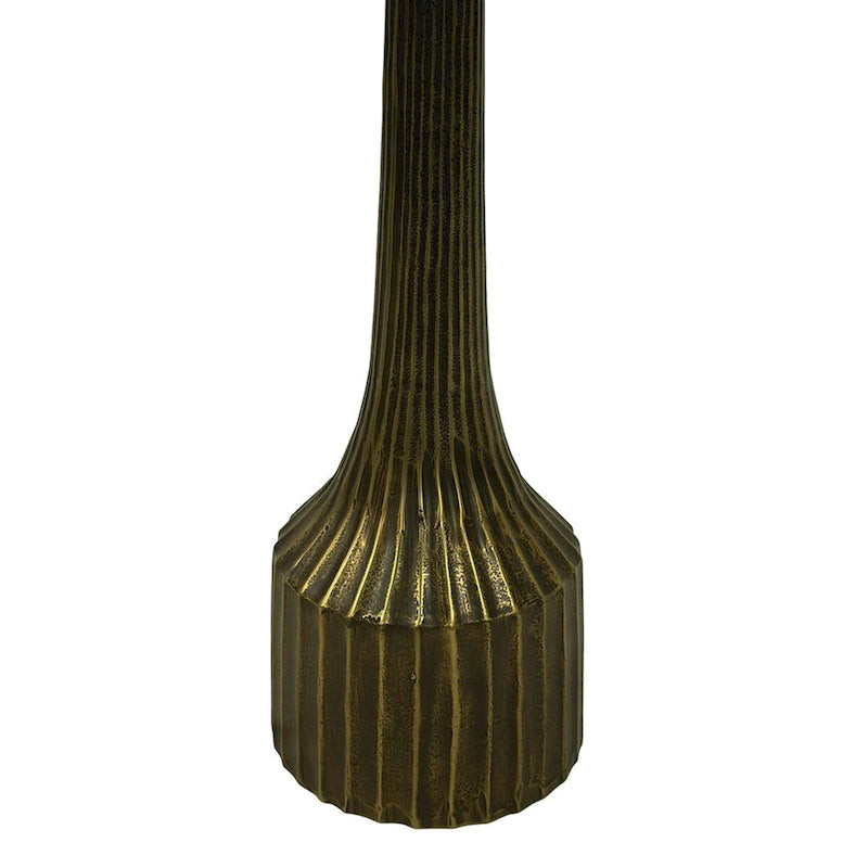 18 Inch Side End Table, Decorative Fluted Base, Square Top, Antique Brass Finish