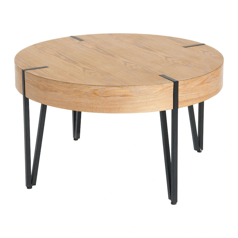 Round Side Table, 31.75" Engineered Wood Top & Metal Legs, Industrial Modern, 120 lb Capacity