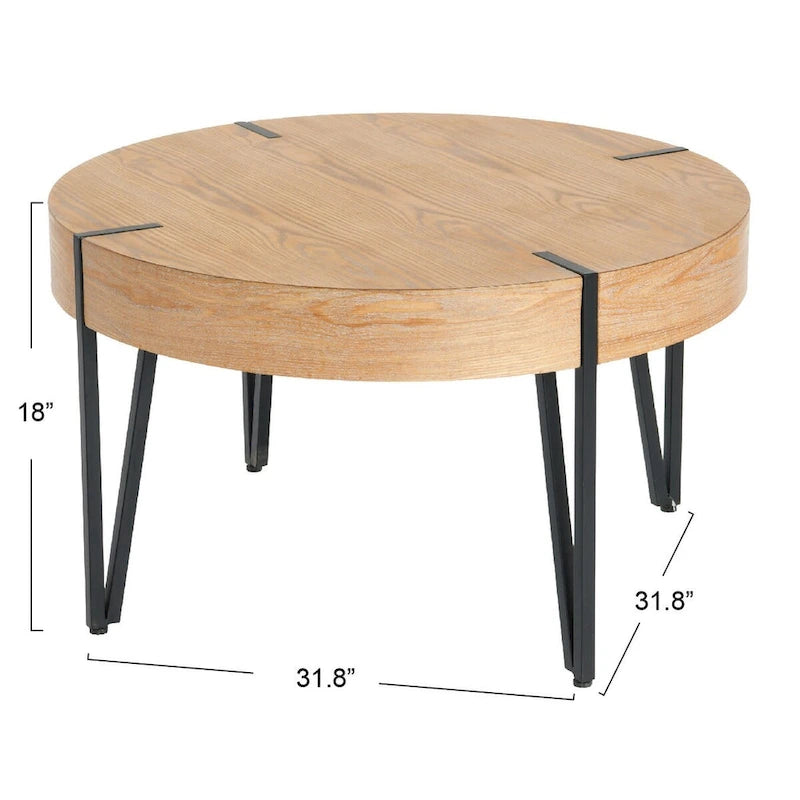 Round Side Table, 31.75" Engineered Wood Top & Metal Legs, Industrial Modern, 120 lb Capacity