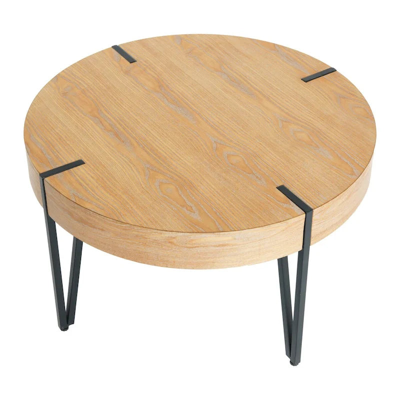 Round Side Table, 31.75" Engineered Wood Top & Metal Legs, Industrial Modern, 120 lb Capacity