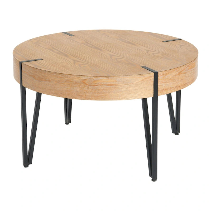 Round Side Table, 31.75" Engineered Wood Top & Metal Legs, Industrial Modern, 120 lb Capacity