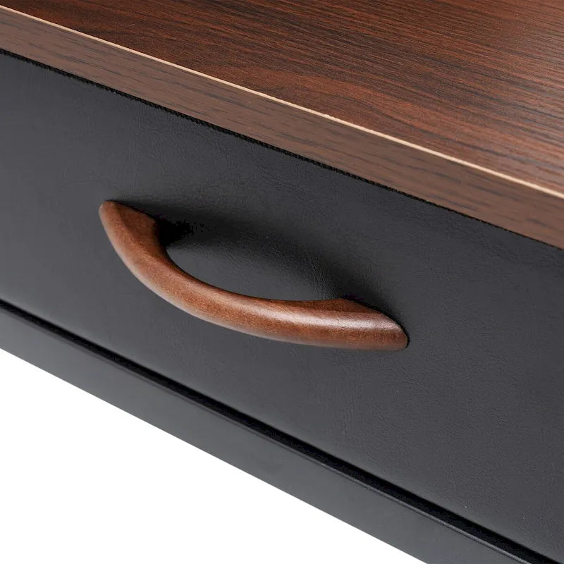 Computer Desk with Power Outlet, USB Ports & Bookshelf, 2 Fabric Drawers, 43.3" Wide, Home Office Study Desk