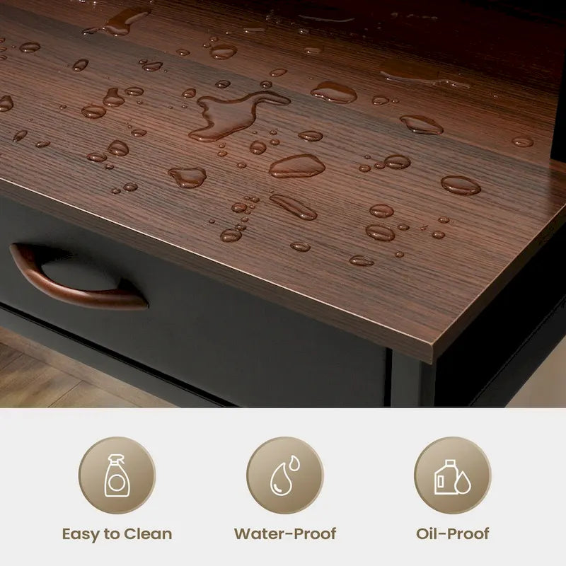 Computer Desk with Power Outlet, USB Ports & Bookshelf, 2 Fabric Drawers, 43.3" Wide, Home Office Study Desk