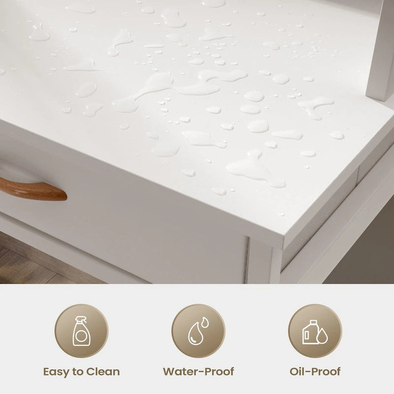 Computer Desk with Power Outlet, USB Ports & Bookshelf, 2 Fabric Drawers, 43.3" Wide, Home Office Study Desk