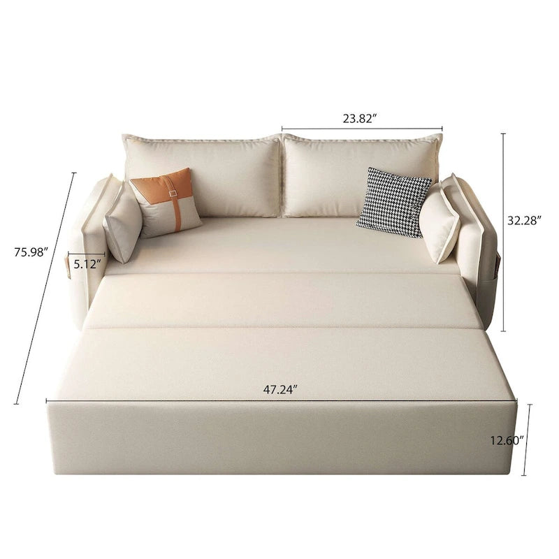 The sofa features a sturdy frame and a stylish, modern design. It has thick, soft foam cushions.